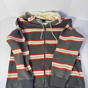 Vintage Vurt Striped Zip-Up Hoodie, Charcoal/Red, Size XXL — XXL